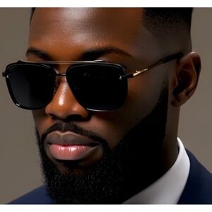 Aviator Sunglasses Square Frame Gold Bar Accents Fashion Sun Glasses Street Wear